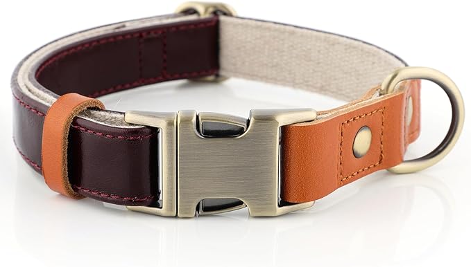 Plutus Pet Genuine Leather & Hemp Dog Collar – Adjustable Heavy Duty Pet Collar with Quick Release Metal Buckle, Soft & Stylish for Puppy and Small, Medium, Large Dogs (Copper Brown, M)