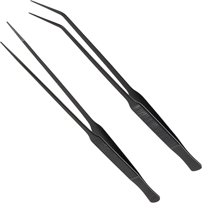 Long Tweezers for Aquascaping, 2 Pack 25cm / 9.8in Fine Tip 1mm – Tools for Aquarium Plants, Terrariums, Fish Tank & Reptile Feeding