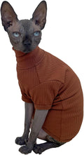 Sphynx Hairless Cats Shirt Cotton Cat Turtleneck Sweater Pullover Kitten T-Shirts with Sleeves Cat Pajamas Jumpsuit for Sphynx Cornish Rex, Devon Rex, Peterbald (Coffee, X-Large (Pack of 1))