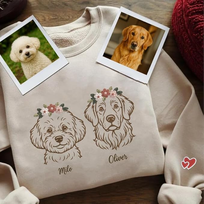 VIOLAVA Custom Cat Embroidered Christmas Sweatshirt – Personalized Pet Name Holiday Crewneck, Festive Gift for Cat Lovers