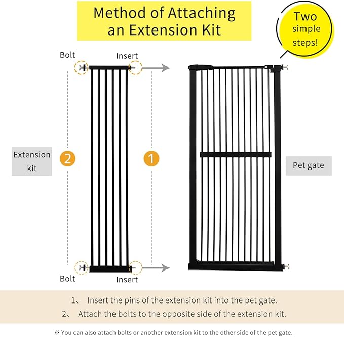 Lumizone Extra Tall Cat Gate Extension Kit 61.02" High Pressure Mounted 12.6" Extra Wide 1.37" Gap No Drilling Tall Pet Gate for Dogs (Black, 61.02" H x 12.60" W, Extension)