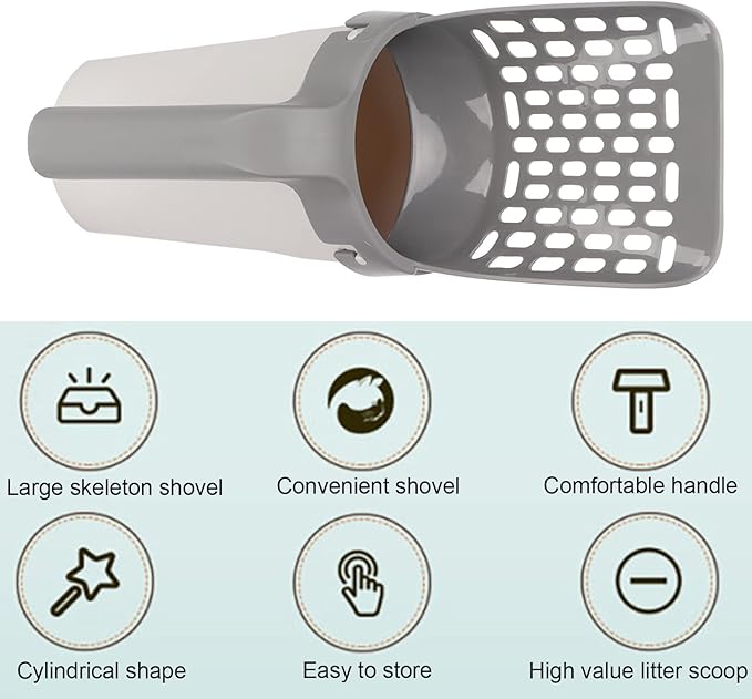 Cat Litter Scoop with Integrated Detachable Deep Shovel – Leakproof Pooper Scooper for Cat with Waste Box & 6 Rolls Odor-Control Litter Bags, Large Capacity Portable Cats Litter Disposal System