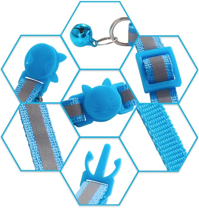 Breakaway Kitten Collar with Bells, [2 Pack] Light Blue Break Away Cat Collar with Bells, Reflective Cat Collar for Boy Cats Kitty