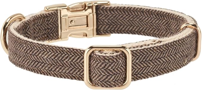 Soft Cotton Hemp Dog Collar with Metal Buckle Adjustable Tweed Dog Collars for Small Medium Large Dogs(Coffee,Medium)