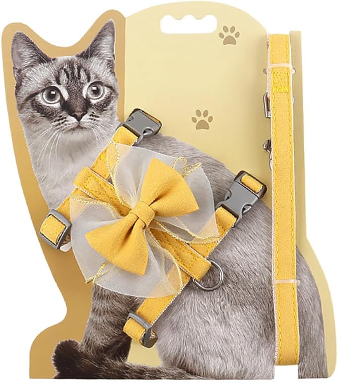 Adjustable Cat Harness with Leash and Bow-Tie, for Small to Medium Cats, Pink (Orange, M)