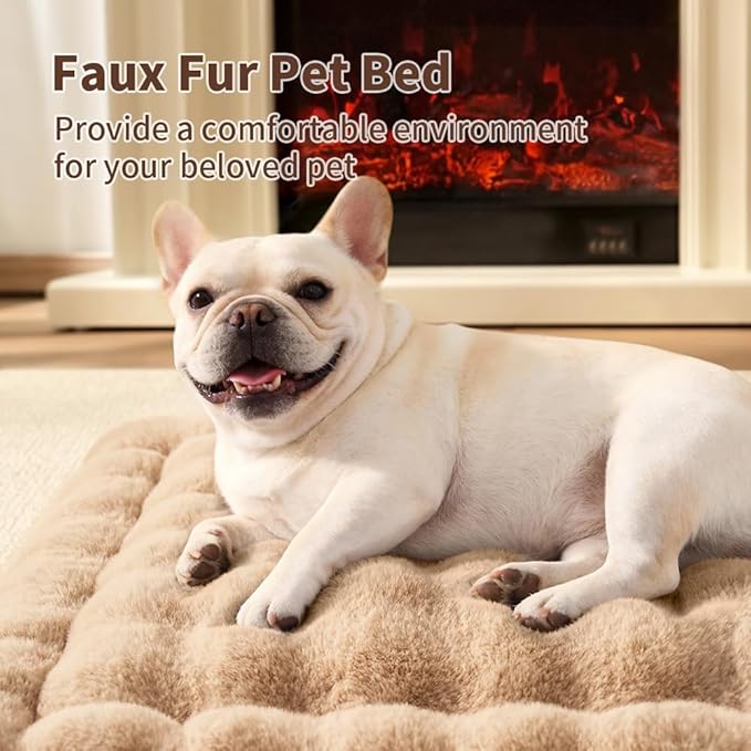 Self-Warming Cat Bed, Plush Faux Fur Pet Bed Mat with Anti-Slip Bottom, Ultra Soft Heated Bed for Cats & Medium Dogs, Cozy Fluffy Pad for Couch & Crate, Machine Washable, 27x20 Inch Coffee