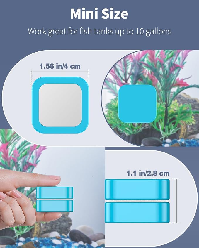 Pawfly Magnetic Aquarium Glass Cleaner Fish Tank Magnetic Brush with Mirror, 1.5 Inch Mini Fish Tank Glass Cleaner Cleaning Tool for 2/5 Inch Thick Aquarium up to 10 Gallons (Non-Floatable)