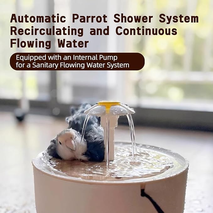 Bird Bath for Parakeets - Small Medium Bird Shower & Bathing Fountain with Filtered Circulating Water Pool Sink for Parrots Lovebirds Conures Finches Cockatiels - Pet Accessories (White Large)