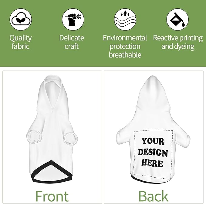 Dog Clothes, Custom Dog Hooded Sweatshirt, Personalized Pet Costume Robe Shirt with Text/Image/Club Name/Pet Shop Logo for Small Medium Large Dogs and Cats, White, XXS