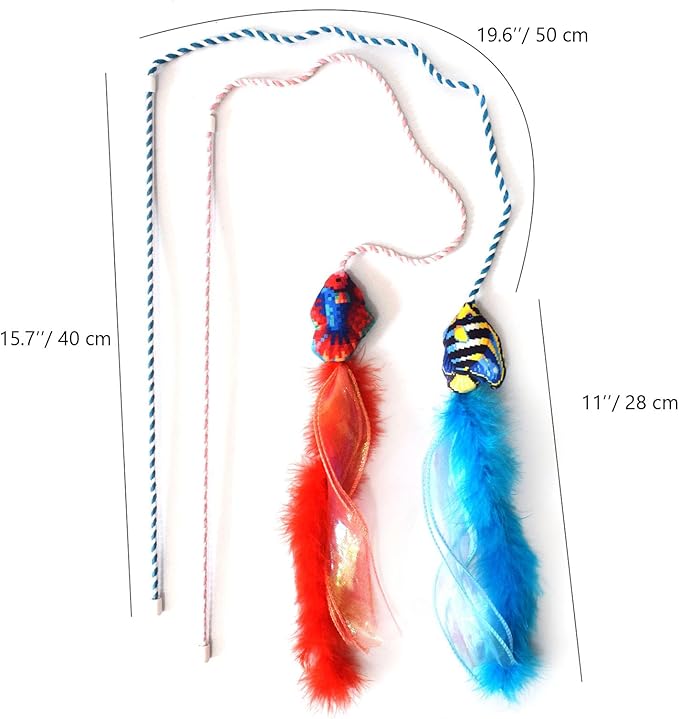 IUHKBH Cat Wand Toy, 2 PCS Vibrant Colors Teaser Toy Interactive Cat Toy for Indoor Cats Enrichment, Saft Kitty Toy for All Breed Sizes