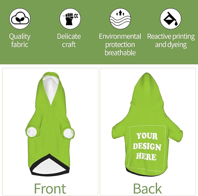 Dog Clothes, Custom Dog Hooded Sweatshirt, Personalized Pet Costume Robe Shirt with Text/Image/Club Name/Pet Shop Logo for Small Medium Large Dogs and Cats, GrassGreen, XL