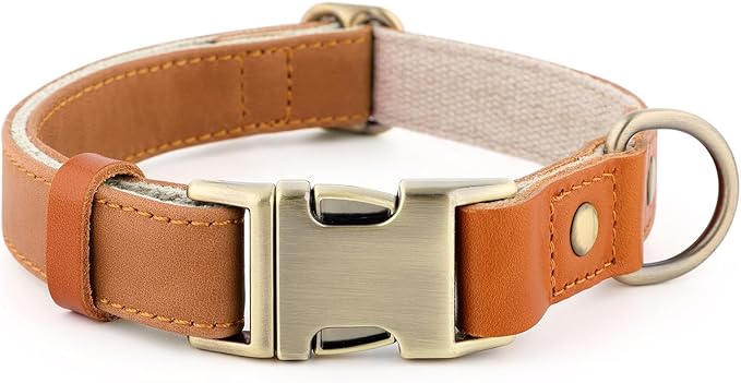 Plutus Pet Genuine Leather & Hemp Dog Collar – Adjustable Heavy Duty Pet Collar with Quick Release Metal Buckle, Soft & Stylish for Puppy and Small, Medium, Large Dogs (Light Brown, L)
