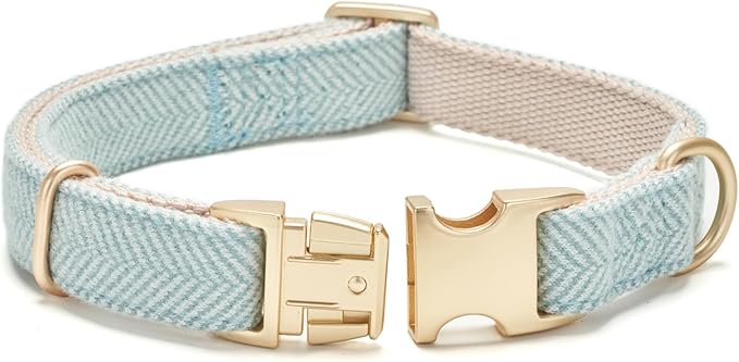 Soft Cotton Hemp Dog Collar with Metal Buckle Adjustable Twilled Dog Collars for Small Medium Large Dogs(Blue,Medium)