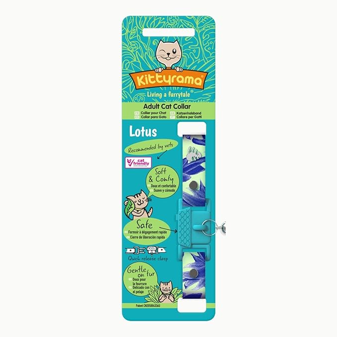 Kittyrama Botanicals Lotus Cat Collar. Award Winning. Hypoallergenic, Quick Release Breakaway, Comfy & Soft. Vet Approved. Other Styles Available