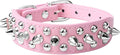 Spiked Dog Collar Soft Pu Leather Mushrooms Rivet Spike Studded Puppy Adjustable Pet Collars for Small Breeds (L, Pink)
