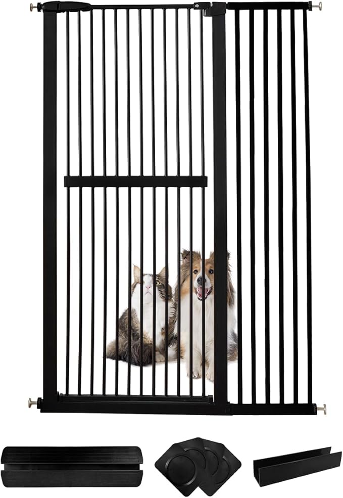 Lumizone Extra Tall Cat Gate 61.02" High Pressure Mounted Extra Wide 42.52"-46.64" (17Sizes) 1.37" Gap No Drilling Auto-Close Tall Pet Gate for Dogs (Black, 42.52"-46.64" W)