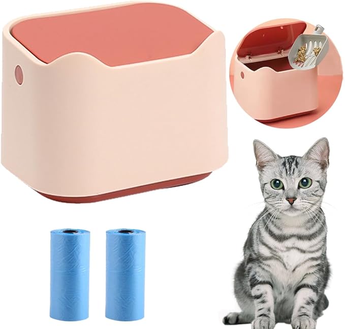 Mini Countertop Cat Litter Can with Press Type Lid, Includes 60 Refill Bags