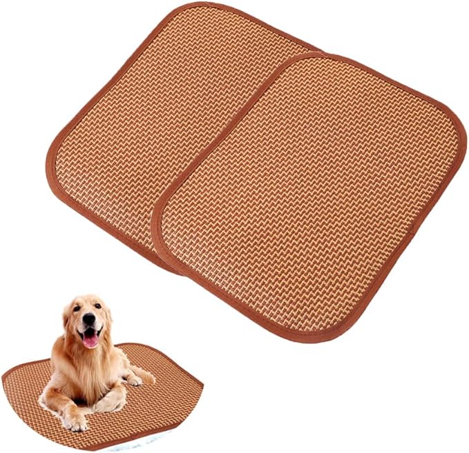 2 Pack Cat Cooling Mat Self Cool Pad Seats Summer Bamboo Rattan Woven Sleeping Rest Mats for Pets Puppy Dog Kitty Kennels Crates Guinea Pig Hamster Rabbit 35x50cm