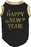 Petitebella Bling Happy New Year Puppy Dog Shirt (Black/Bright Gold, X-Large)