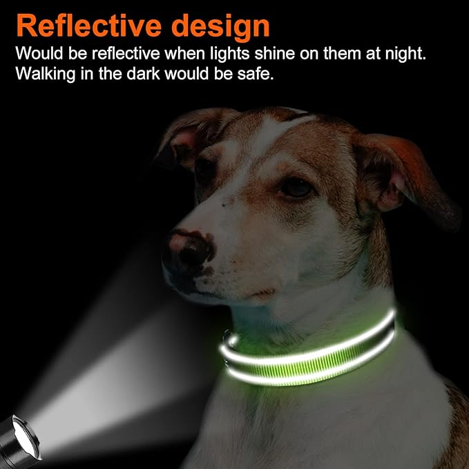 Joytale Reflective Dog Collar, Soft Neoprene Padded, Metal D-Ring, Nylon Pet Collar Adjustable for Large Dogs, Green, L