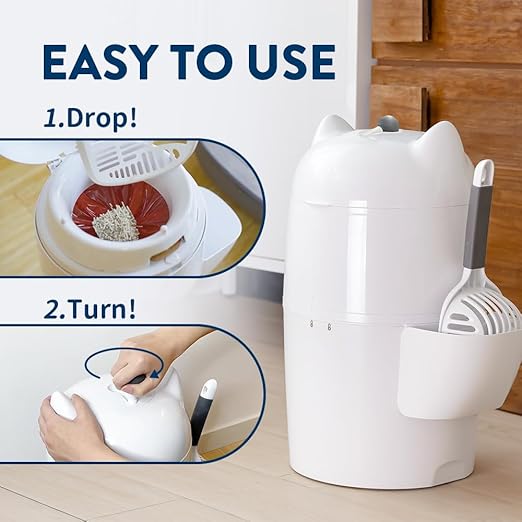 Red Rocket PURRR LITTER TWIST’R XL Cat Litter Trash Can Step Litter Disposal System Pack, 12x Refills Bags and 6x Charcoal Sachets, No Smell Litter Storage Container, Litter Disposal System