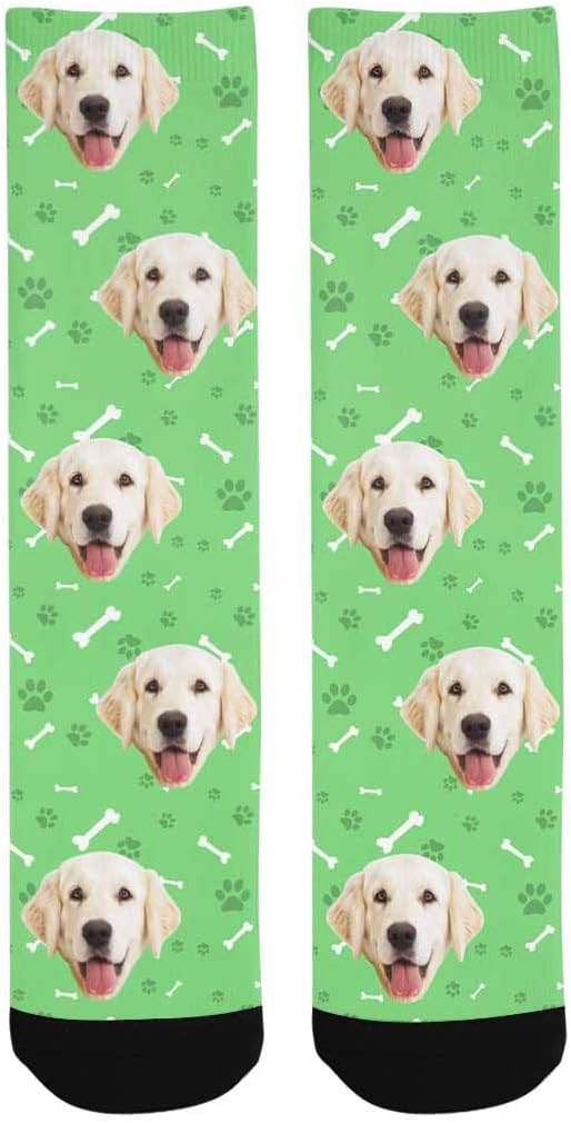 MyPupSocks Custom Personalized Photo Pet Face Socks, Cat and Dog Tracks Paws Bones Crew Socks with Picture for Men Women