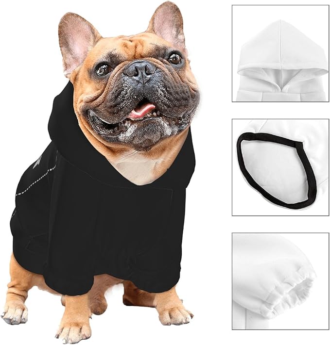 Dog Clothes, Custom Dog Hooded Sweatshirt, Personalized Pet Costume Robe Shirt with Text/Image/Club Name/Pet Shop Logo for Small Medium Large Dogs and Cats, Black, S