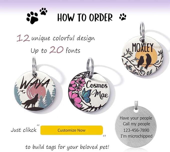 MYXGY Dog Tags Personalized, Engraved Dog Tags with Colored Printing for Pets, Dog Name tag with deep Engraving, Custom pet ID Tags, Customizable cat Collar Holder tag (Bird), XDT001