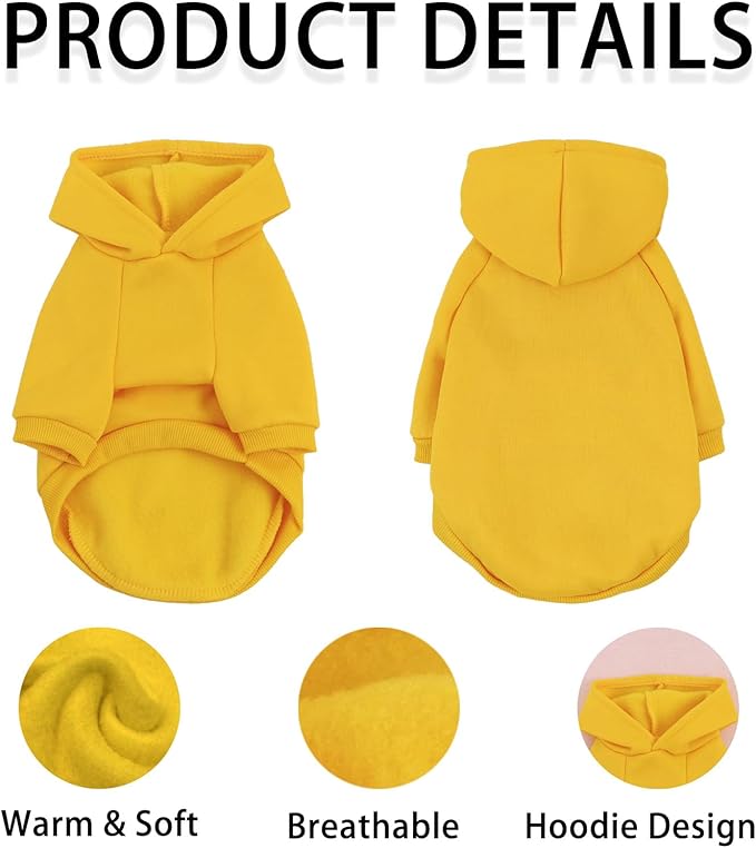 Custom Dog Hoodie, Personalized Sweatshirt with Photo Text Name Logo, Customized Hooded Sweater for Small Medium Large Dogs & Cats (Yellow, Small)