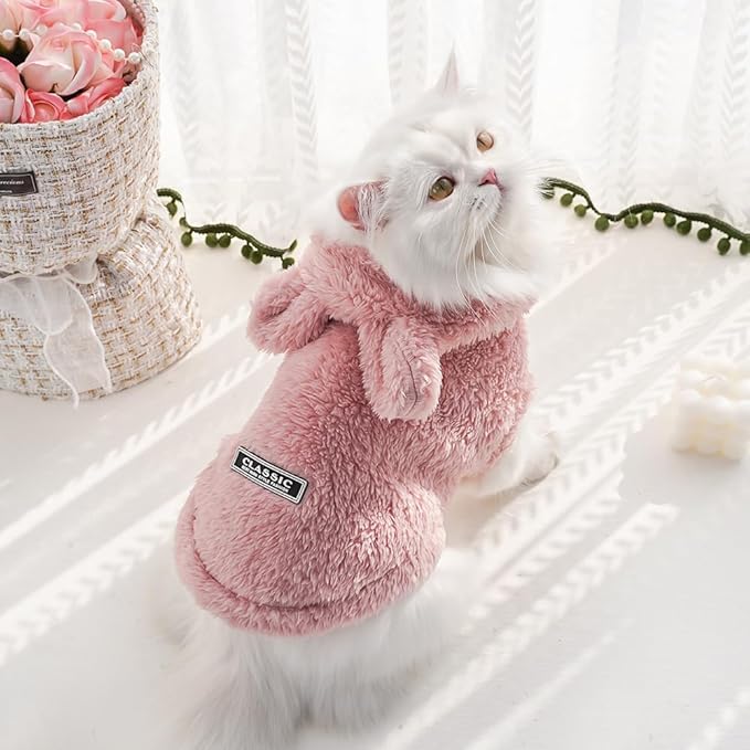 Selena Cat Bunny Ears Costume Cute Dog Kitten Hoodies Sweater Rabbit Ears Puppy Pet Apparel (Large,Pink)