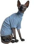Sphynx Hairless Cats Shirt Cotton Cat Turtleneck Sweater Pullover Kitten T-Shirts with Sleeves Cat Pajamas Jumpsuit for Sphynx Cornish Rex, Devon Rex, Peterbald (Sky Blue, XX-Large (Pack of 1))