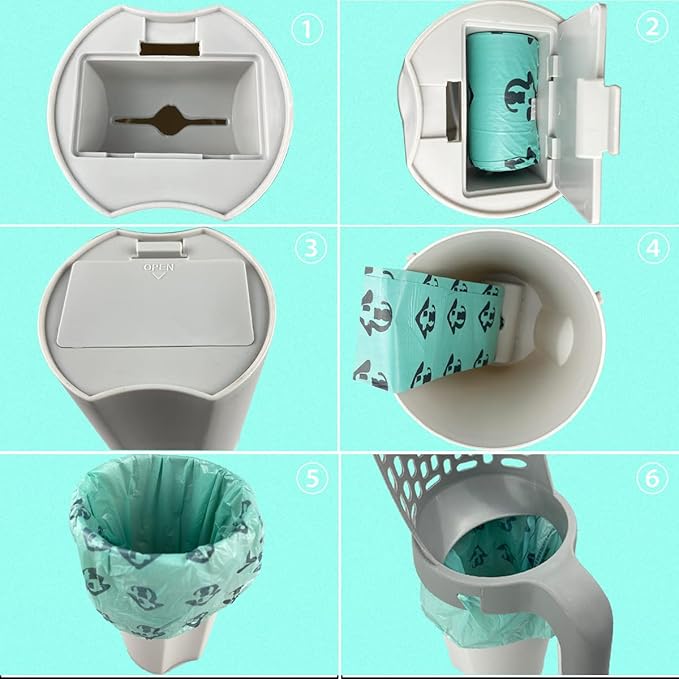 Cat Litter Scooper with Trash Container,Portable Litter Scoop Holder,Litter Scoop with Holder Provides 215 Garbage Bags,Scoop Litter Disposal System In One