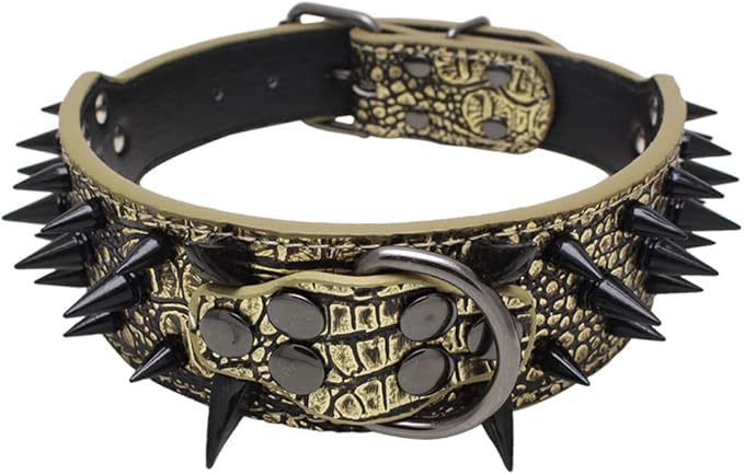 Serijoars Spiked Studded Dog Collar, PU Leather Dog Collar, Adjustable Pet Collars for Medium or Large Breed Pet (M, Gold Brown3)