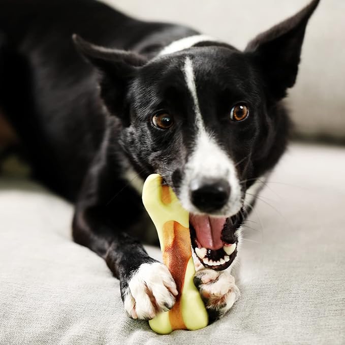 Tikaton Dog Chew Toys for Aggressive Chewers, Peanut Butter Flavor Durable Dog Teething Chew Toys Bones for Large/Medium/Small Puppies