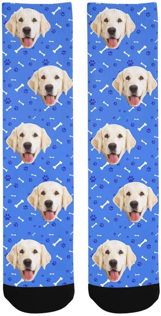 MyPupSocks Custom Personalized Photo Pet Face Socks, Cat and Dog Tracks Paws Bones Crew Socks with Picture for Men Women