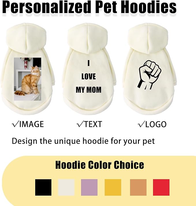 Custom Dog Hoodie, Personalized Sweatshirt with Photo Text Name Logo, Customized Hooded Sweater for Small Medium Large Dogs & Cats (Beige, Large)