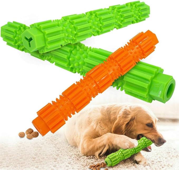 oAtm0eBcl Pet Dog Chew Toy, TPR Rubber Stick Puppy Chewy Toy for Aggressive Chewer, Teeth Cleaning & Slowing Feeding Toy for Dogs Orange S