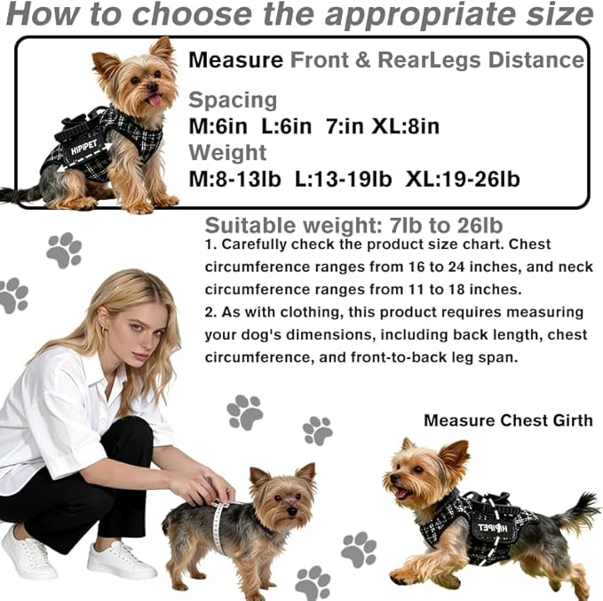 Dog Lift Harness Dog Carrier Adjustable Breathable Vest Straps for Small Medium Pet Treat Bag Fashion Outdoor Hiking (Black M 14-19lb)