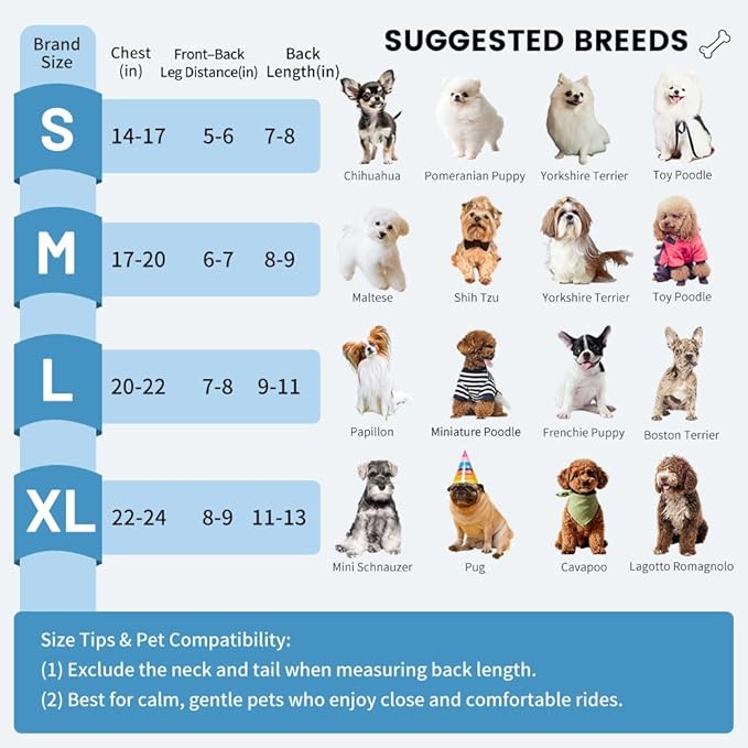 Dog Backpack Carrier, Pet Sling Front Backpack for Small Medium Dogs 10-16 Lbs, Legs Out, Adjustable Wearable Puppy Chest Travel Bag, Thick Straps & Cushion, Easy-Fit for Hiking/Walking/Camping