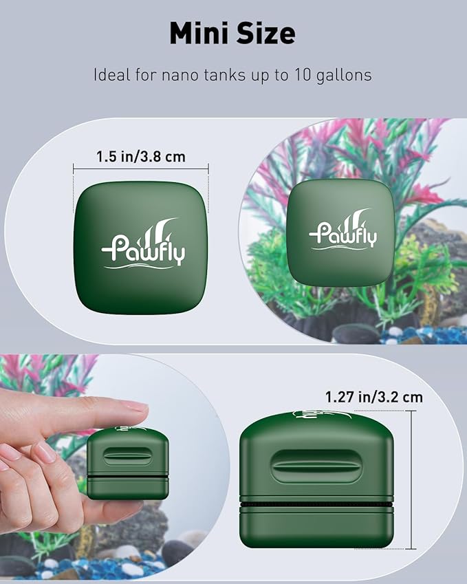 Pawfly Aquarium Magnet Glass Cleaner, Magnetic Fish Tank Cleaner, 1.5" Mini Algae Scrubber for Glass Aquariums, Strong Magnetic Brush Cleaning Tool for Glass Fish Tanks up to 10 Gallons