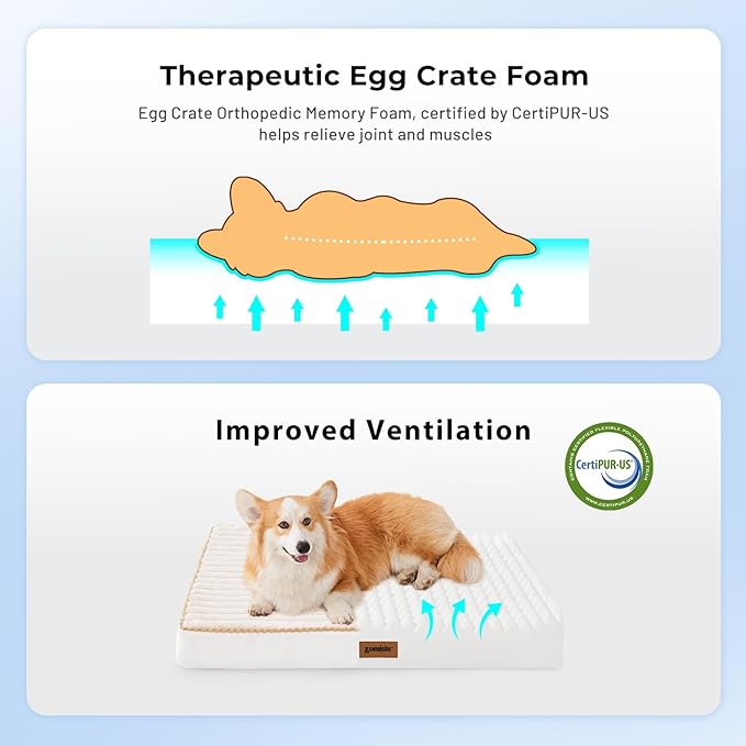 XL Dog Crate Bed for Extra Large Dogs - Waterproof Puppy Bed for 42 Inch Kennel with Removable Washable Corduroy Cover, Orthopedic Support with Egg Crate Foam Filling, Grey