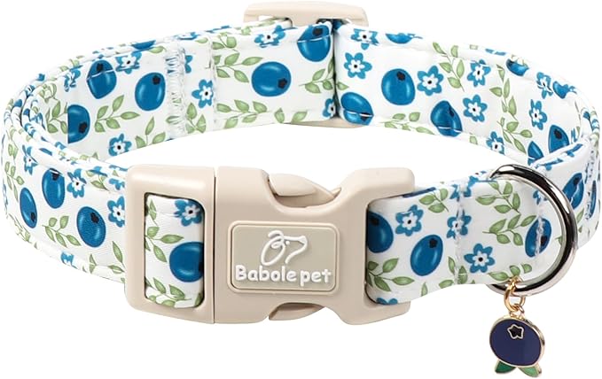 Spring/Summer Dog Collar for Large Dogs - Fresh Blueberry Girl Boy Dog Collars, Soft Lightweight Puppy Collar, Breathable Adjustable Male Female Fruit Floral Dogs Collars XL