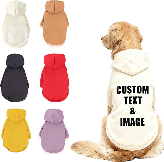 Custom Dog Hoodie, Personalized Sweatshirt with Photo Text Name Logo, Customized Hooded Sweater for Small Medium Large Dogs & Cats (Beige, X-Large)