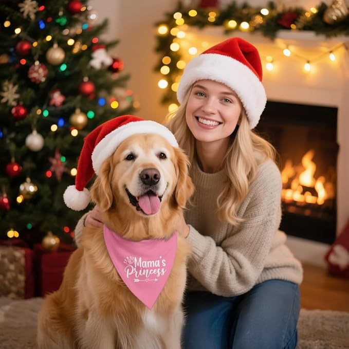 Mama's Princess Pink Dog Bandana, Cute Crown Pet Scarf Accessories for Dogs Girl, Funny Photo Prop Decor for Mother's Day Party, Christmas Birthday Gifts for Puppy Mom Dad Pet Owners