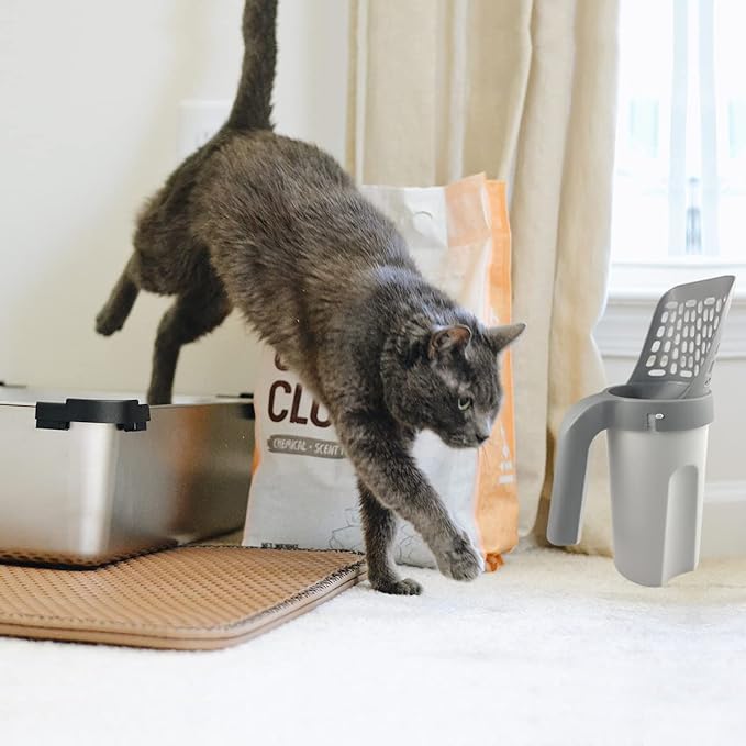 Cat Litter Scooper with Trash Container,Portable Litter Scoop Holder,Litter Scoop with Holder Provides 215 Garbage Bags,Scoop Litter Disposal System In One