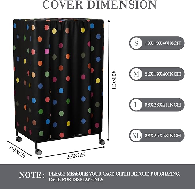 Tchvt Nighttime Bird Cage Covers with Zipper Panel Blackout Birdcage for Winter Universal Breathable Large Good Night Enclosure for Bird (Polka Dot, 26x19x40 inch)