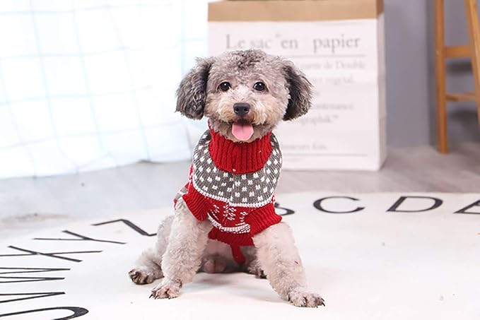 Vehomy Dog Christmas Sweaters Pet Winter Knitwear Xmas Clothes Classic Warm Coats Reindeer Snowflake Argyle Sweater for Kitty Puppy Cat-Middle L