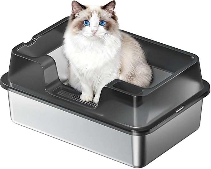 Stainless Steel Litter Box, XL Enclosed Cat Litter Boxes with Lid for Big Cats and Multi-Cats, High Sided, Anti-Urine Leakage Non-Stick Bottom Include Scoop Easy to Clean