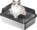 Stainless Steel Litter Box, XL Enclosed Cat Litter Boxes with Lid for Big Cats and Multi-Cats, High Sided, Anti-Urine Leakage Non-Stick Bottom Include Scoop Easy to Clean