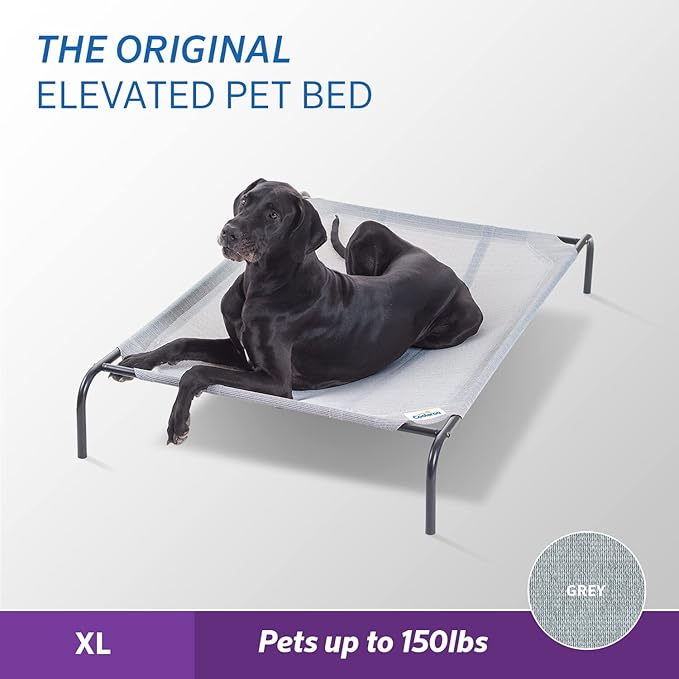 Coolaroo Original Elevated Dog Bed - Breathable Off-The-Ground Pet Bed with Cooling Fabric, Joint Relief & Moisture-Resistant Fabric, 100% Recyclable, Easy Clean, Gray, Extra Large